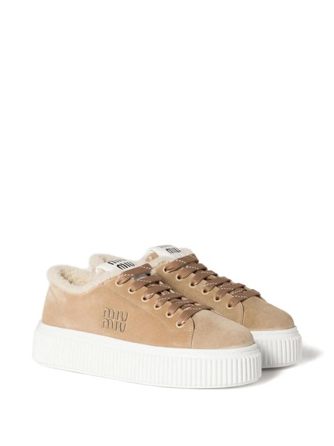 Miu Miu logo-embroidered suede sneakers - Neutrals - zdjęcie produktu nr 1