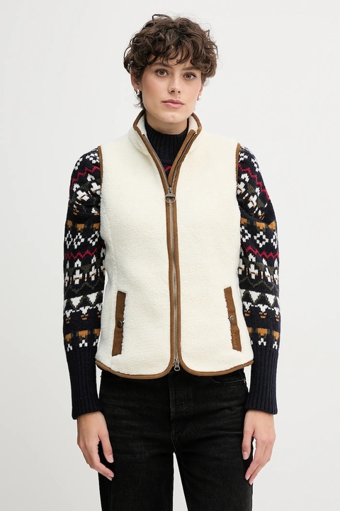Barbour kamizelka polarowa BURFORD damska kolor beżowy gładka LFL0055 - zdjęcie produktu nr 1