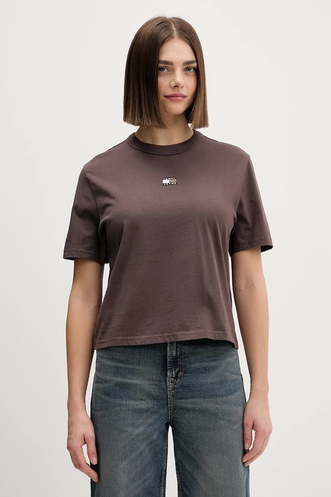 Tommy Jeans t-shirt bawełniany damski kolor brązowy DW0DW22202 - zdjęcie produktu nr 1