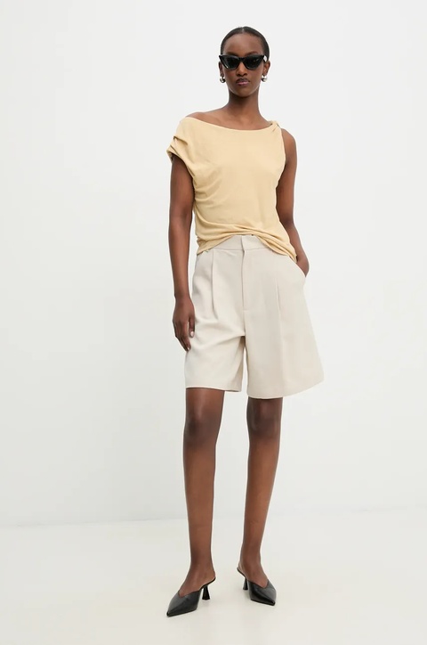 Answear Lab szorty damskie kolor beżowy gładkie high waist - zdjęcie produktu nr 2