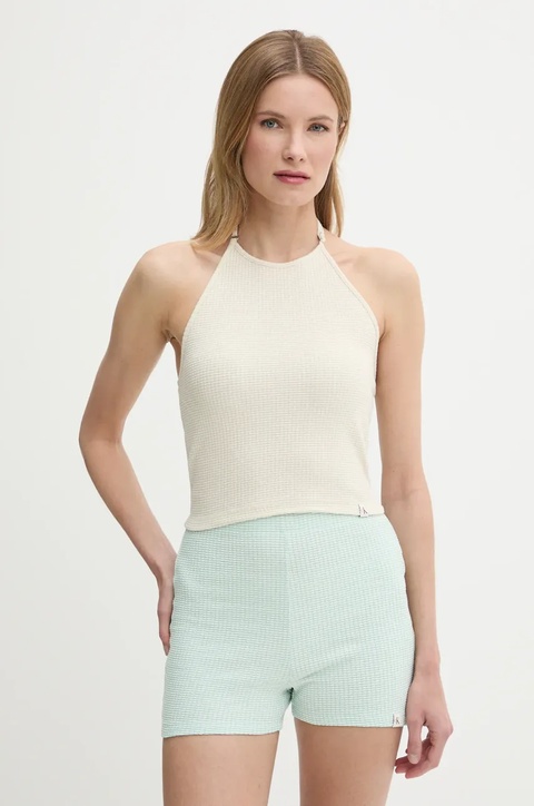 Calvin Klein Jeans top kolor beżowy odkryte plecy J20J225300 - zdjęcie produktu nr 1
