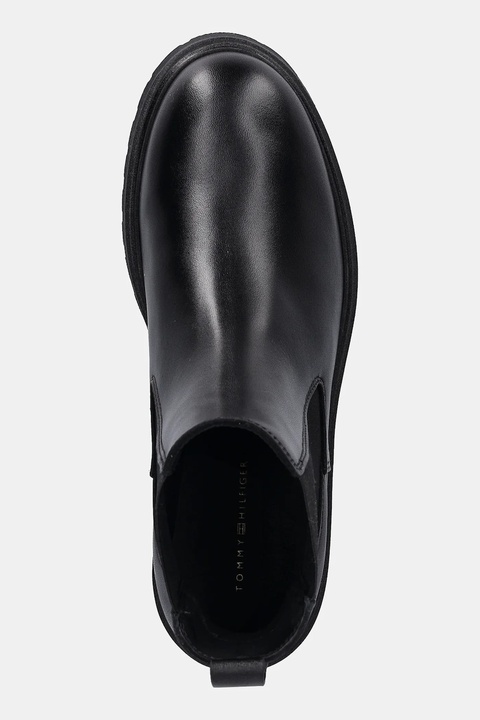Tommy Hilfiger sztyblety skórzane LEATHER CLEATED CHELSEA damskie kolor czarny na płaskim obcasie FW0FW08766 - zdjęcie produktu nr 2