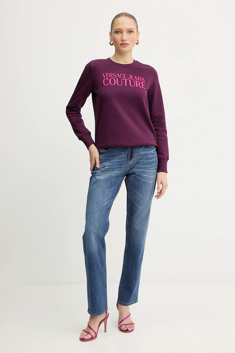 Versace Jeans Couture bluza bawełniana damska kolor fioletowy z aplikacją 79HAIT06 CF01T - zdjęcie produktu nr 2