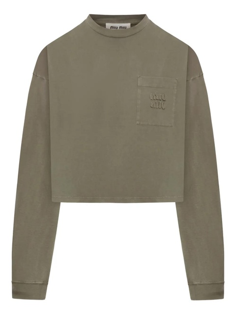 Miu Miu long-sleeve chest-pocket T-shirt - Green - zdjęcie produktu nr 1