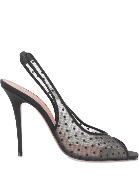 Amina Muaddi 105mm Kristina polka-dot slingback pumps - Black - zdjęcie produktu nr 1
