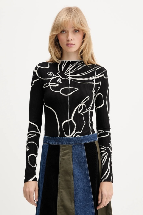 Desigual longsleeve LONDRES kolor czarny z półgolfem 25WWTK49 - zdjęcie produktu nr 1