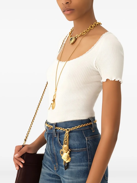 Chloé scoop-neck lace-trimmed T-shirt - White - zdjęcie produktu nr 2