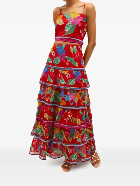 Marie Oliver Wyatt floral-print crop top - Red - zdjęcie produktu nr 2