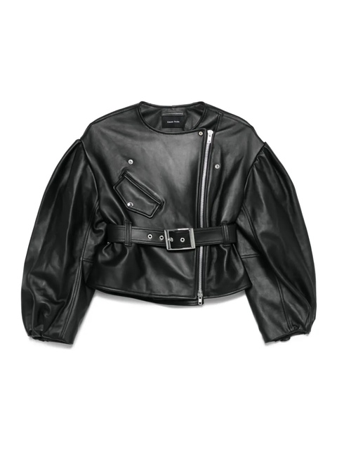 Simone Rocha belted puff-sleeve leather jacket - Black - zdjęcie produktu nr 1