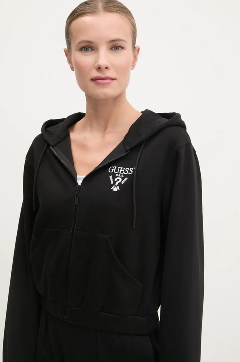 Guess bluza ROBERTA damska kolor czarny z kapturem z aplikacją V5RQ20 KC3D2 - zdjęcie produktu nr 2