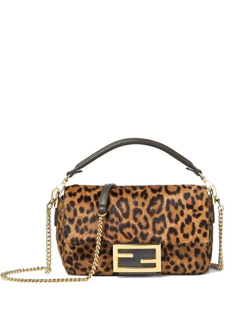 FENDI mini Baguette® leopard-print chain tote bag - Brown - zdjęcie produktu nr 1