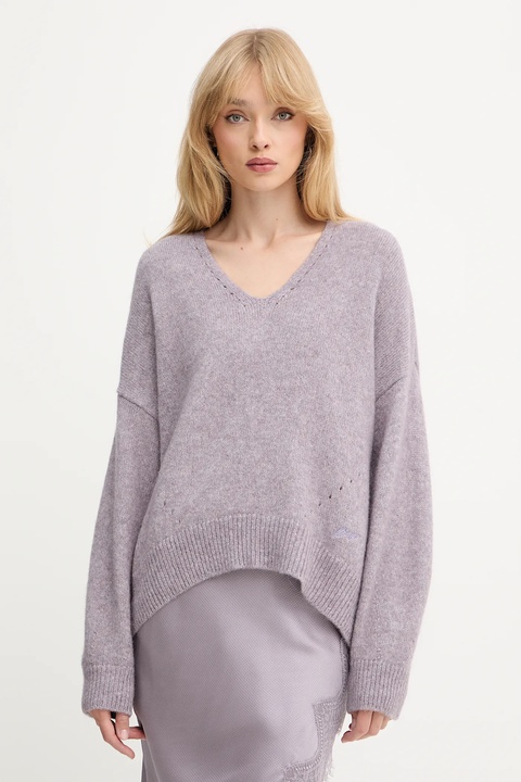 BOSS Orange sweter z dodatkiem wełny damski kolor fioletowy 50550464 - zdjęcie produktu nr 1