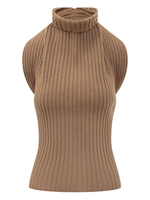 Victoria Beckham ribbed draped turtleneck top - Brown - zdjęcie produktu nr 1