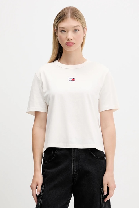 Tommy Jeans t-shirt bawełniany damski kolor beżowy DW0DW22202 - zdjęcie produktu nr 1