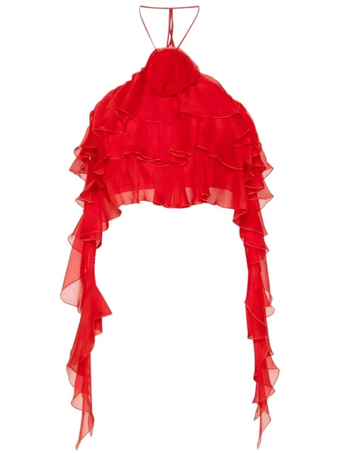 Blumarine sash-detail ruffled crop top - Red - zdjęcie produktu nr 1