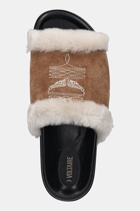 ZADIG&VOLTAIRE klapki zamszowe Teddy damskie kolor brązowy SWCT02081 - zdjęcie produktu nr 2