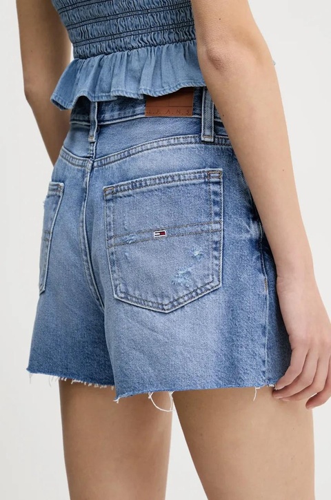 Tommy Jeans szorty jeansowe damskie kolor niebieski gładkie high waist DW0DW20575 - zdjęcie produktu nr 2