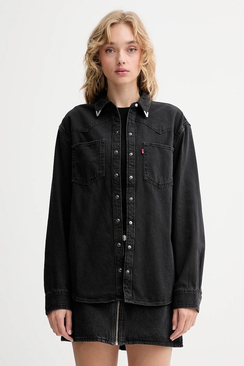 Levi's koszula jeansowa damska kolor czarny relaxed z kołnierzykiem klasycznym A7244 - zdjęcie produktu nr 1