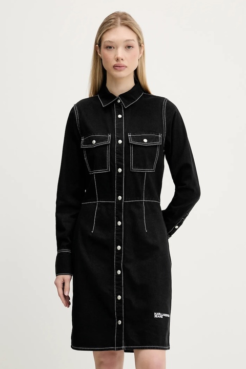 Karl Lagerfeld Jeans sukienka jeansowa kolor czarny midi prosta A3W13015 - zdjęcie produktu nr 1