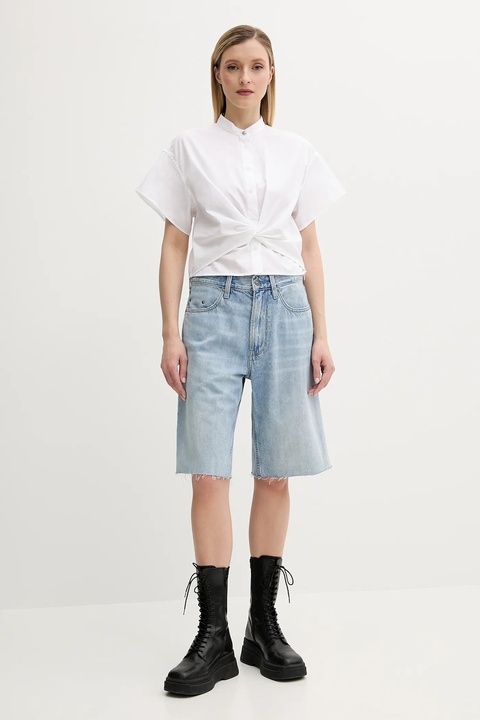 G-Star szorty jeansowe damskie kolor niebieski gładkie high waist D27484-D536 - zdjęcie produktu nr 2