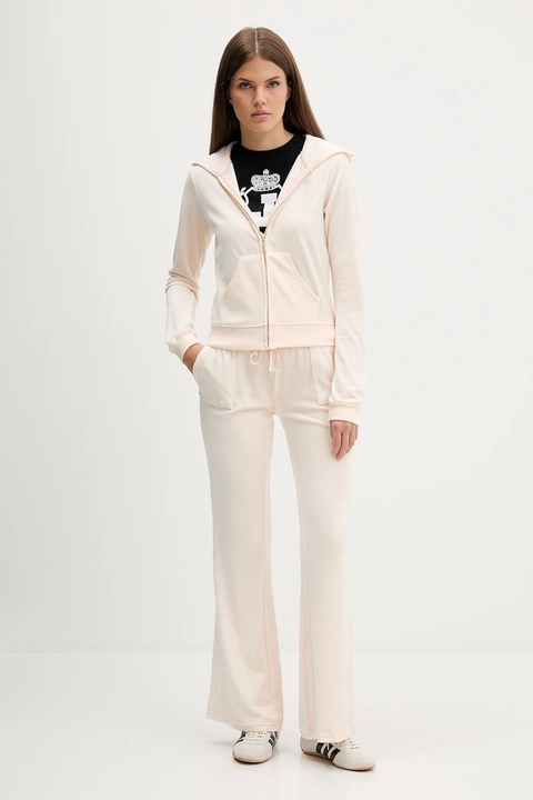 Juicy Couture bluza HERITAGE ROBYN HOODIE damska kolor beżowy z kapturem z aplikacją JCSEBJ007G - zdjęcie produktu nr 2