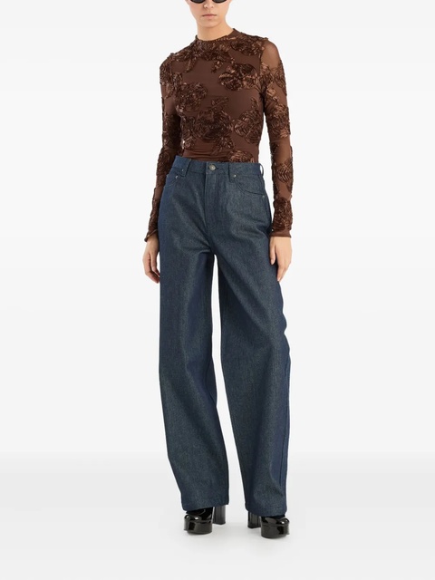 ROTATE BIRGER CHRISTENSEN flower-embellishment mesh long-sleeve top - Brown - zdjęcie produktu nr 1