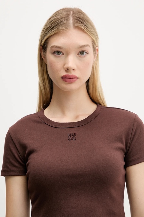 HUGO t-shirt damski kolor brązowy 50512000 - zdjęcie produktu nr 2