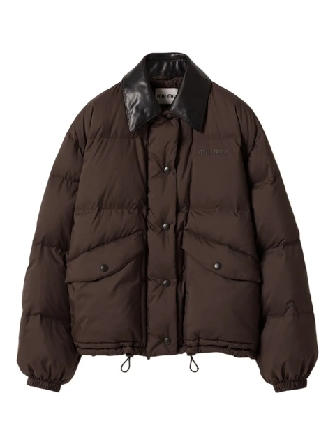 Miu Miu leather-collar puffer jacket - Brown - zdjęcie produktu nr 2