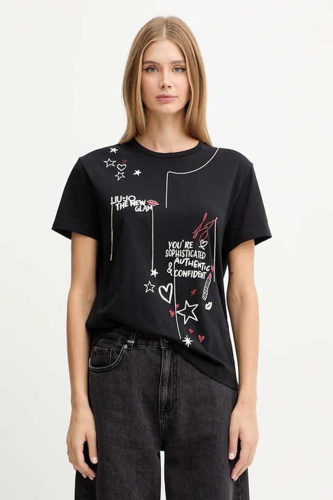 Liu Jo t-shirt bawełniany damski kolor czarny MF5345 JS923 - zdjęcie produktu nr 1