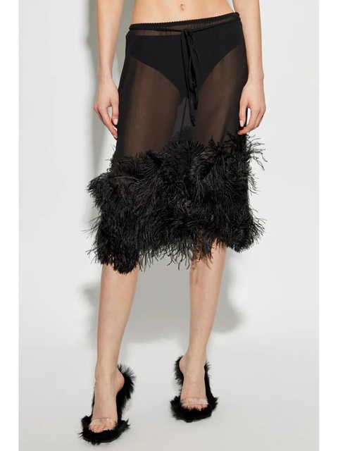 The Attico feather-trim midi skirt - Black - zdjęcie produktu nr 2