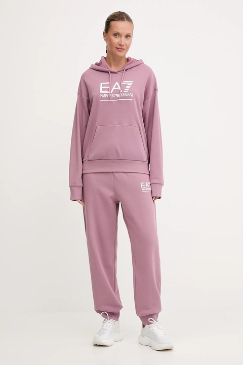 EA7 Emporio Armani bluza damska kolor różowy z kapturem z aplikacją AF12473.7W000417 - zdjęcie produktu nr 2