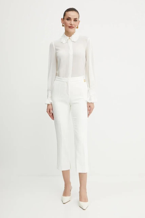 Elisabetta Franchi spodnie damskie kolor beżowy proste medium waist PA09852E2 - zdjęcie produktu nr 2