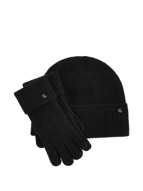 Lauren Ralph Lauren ribbed knit beanie and gloves set - Black - zdjęcie produktu nr 1