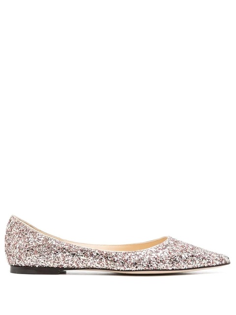 Jimmy Choo Romy glitter-embellished pointed-toe ballet flats - Pink - zdjęcie produktu nr 1