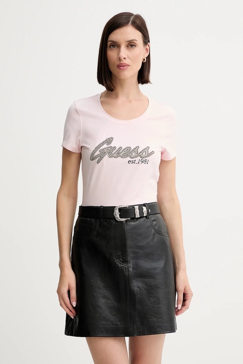 Guess t-shirt damski kolor różowy W5YI16 J1314 - zdjęcie produktu nr 1