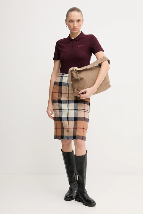 Barbour spódnica wełniana ROSA kolor brązowy midi prosta LSK0064 - zdjęcie produktu nr 2