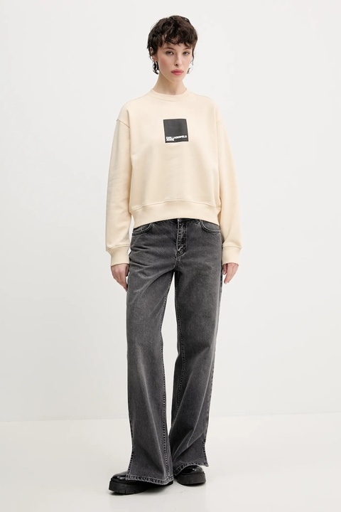Karl Lagerfeld Jeans bluza bawełniana damska kolor beżowy z nadrukiem A1W20006 - zdjęcie produktu nr 2