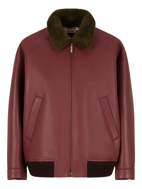 Marni collar-detail leather bomber jacket - Brown - zdjęcie produktu nr 1