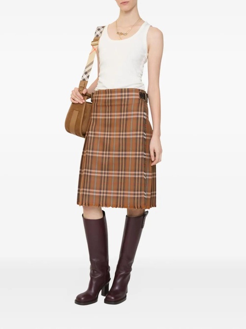 Burberry checked wool midi kilt - Brown - zdjęcie produktu nr 2