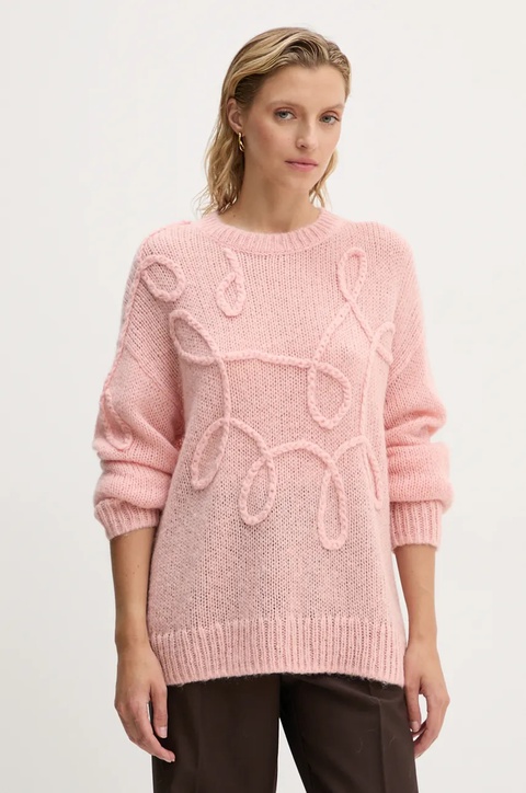 MUNTHE sweter wełniany TAHLIS damski kolor różowy lekki 243160124370 - zdjęcie produktu nr 1