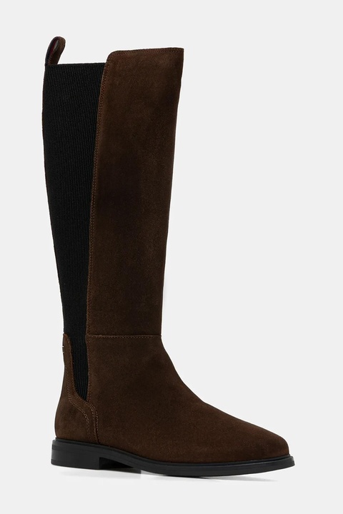 Tommy Hilfiger kozaki zamszowe FLAG SUEDE LONG BOOT damskie kolor brązowy na płaskim obcasie FW0FW08779 - zdjęcie produktu nr 1