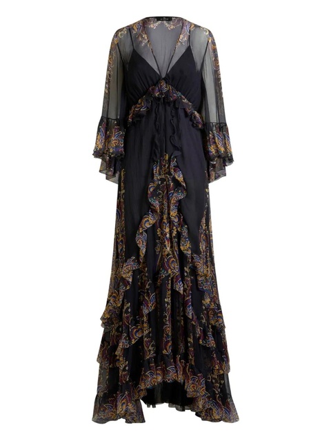 ETRO ruffled paisley foliage-print silk maxi dress - Black - zdjęcie produktu nr 1