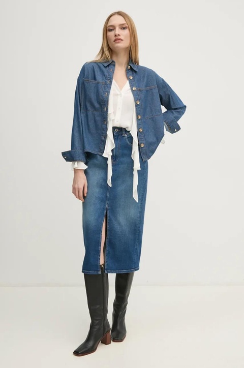 Pepe Jeans spódnica jeansowa MIDI SKIRT HW kolor niebieski midi ołówkowa PL901186IA0 - zdjęcie produktu nr 2