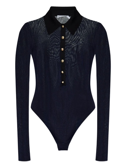 Self-Portrait ribbed gold-button bodysuit - Blue - zdjęcie produktu nr 1