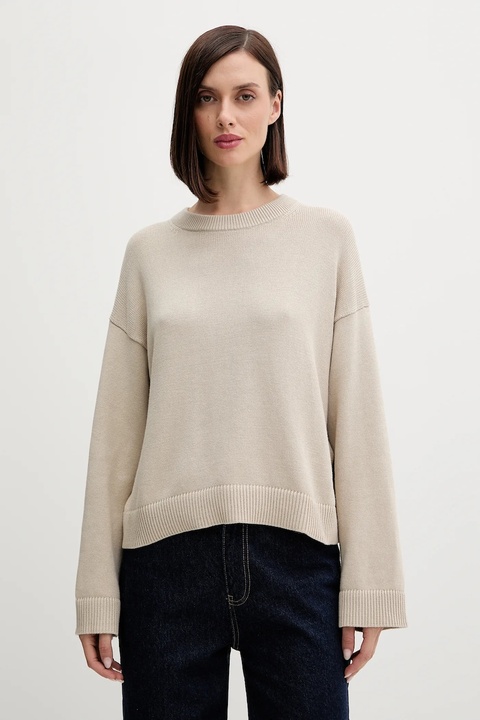 Calvin Klein Jeans sweter bawełniany damski kolor beżowy lekki LV047D305G - zdjęcie produktu nr 1