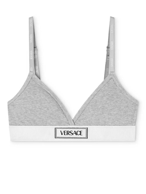 Versace logo-patch cotton-blend bra - Grey - zdjęcie produktu nr 1