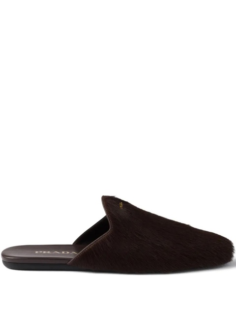 Prada logo-plaque hair-calf mules - Brown - zdjęcie produktu nr 1