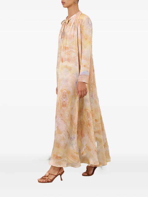 ZIMMERMANN tie-neck marble print maxi dress - Neutrals - zdjęcie produktu nr 2