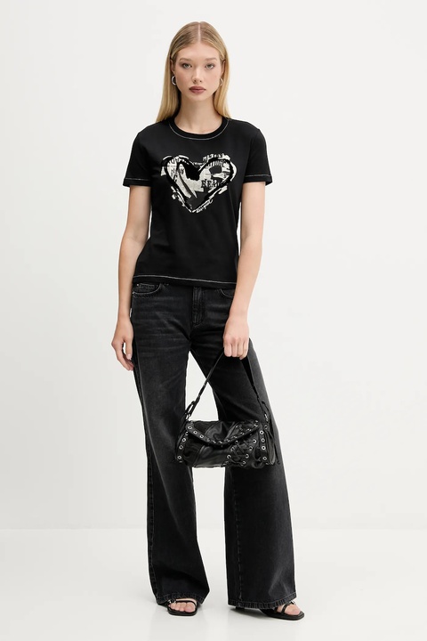 Desigual t-shirt LETTER CORE damski kolor czarny 25WWTK04 - zdjęcie produktu nr 2