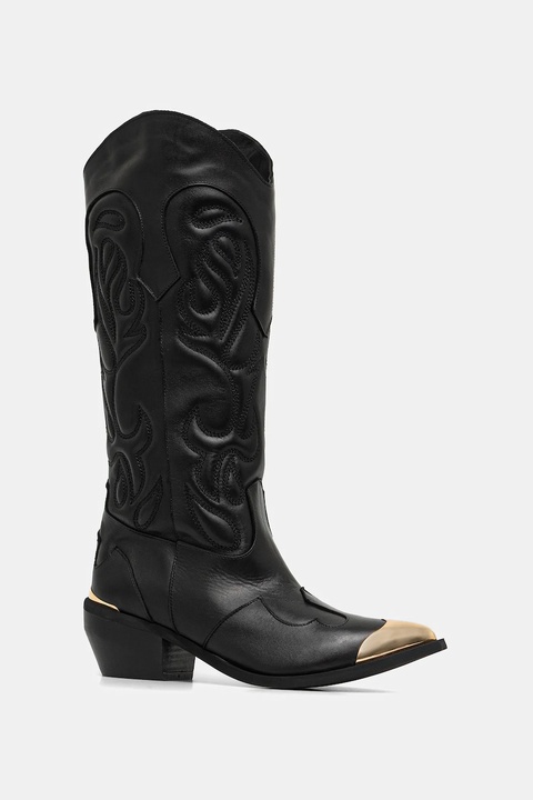 Just Cavalli kowbojki skórzane damskie kolor czarny na płaskim obcasie 79RA3S59ZPB20899 - zdjęcie produktu nr 1
